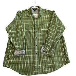 Andrew Fezza Green Plaid Long Sleeve Button Up Shirt Mens XXL Contrasting Casual